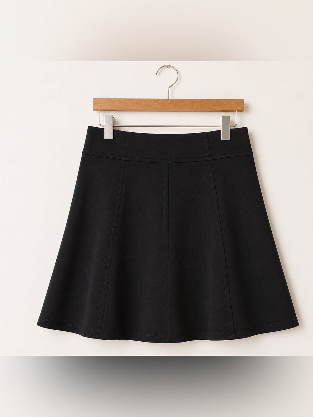 LOFT Black Ponte Knit Flared Mini Skirt NWT Pull-On Stretch Size Medium